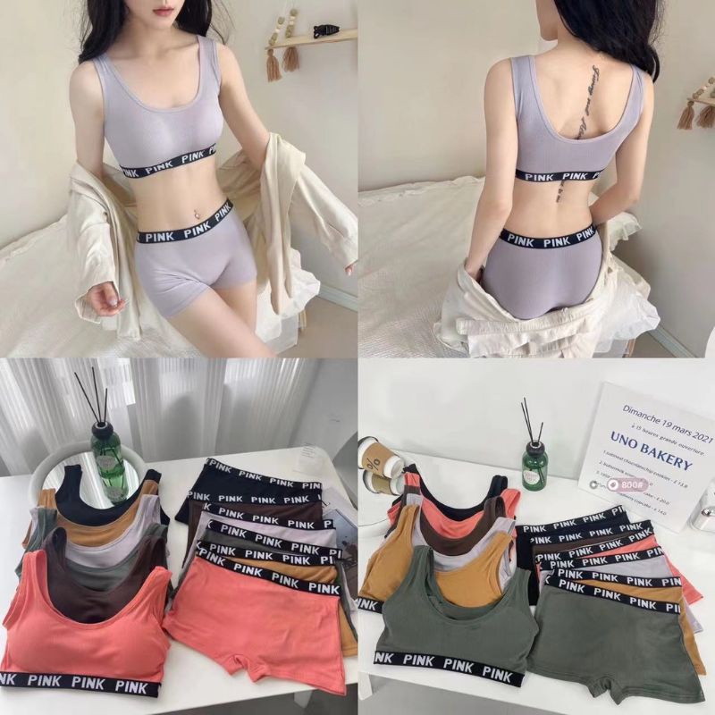 Set Pakaian Dalam Wanita Sport // Sport Bra Set Wanita Sexy Bahan Katun // Set Musim Panas Wanita