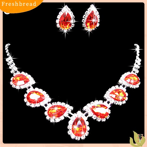 Set Perhiasan Kalung Anting Kristal Berlian Imitasi Bentuk Tetesan Air Untuk Pernikahan