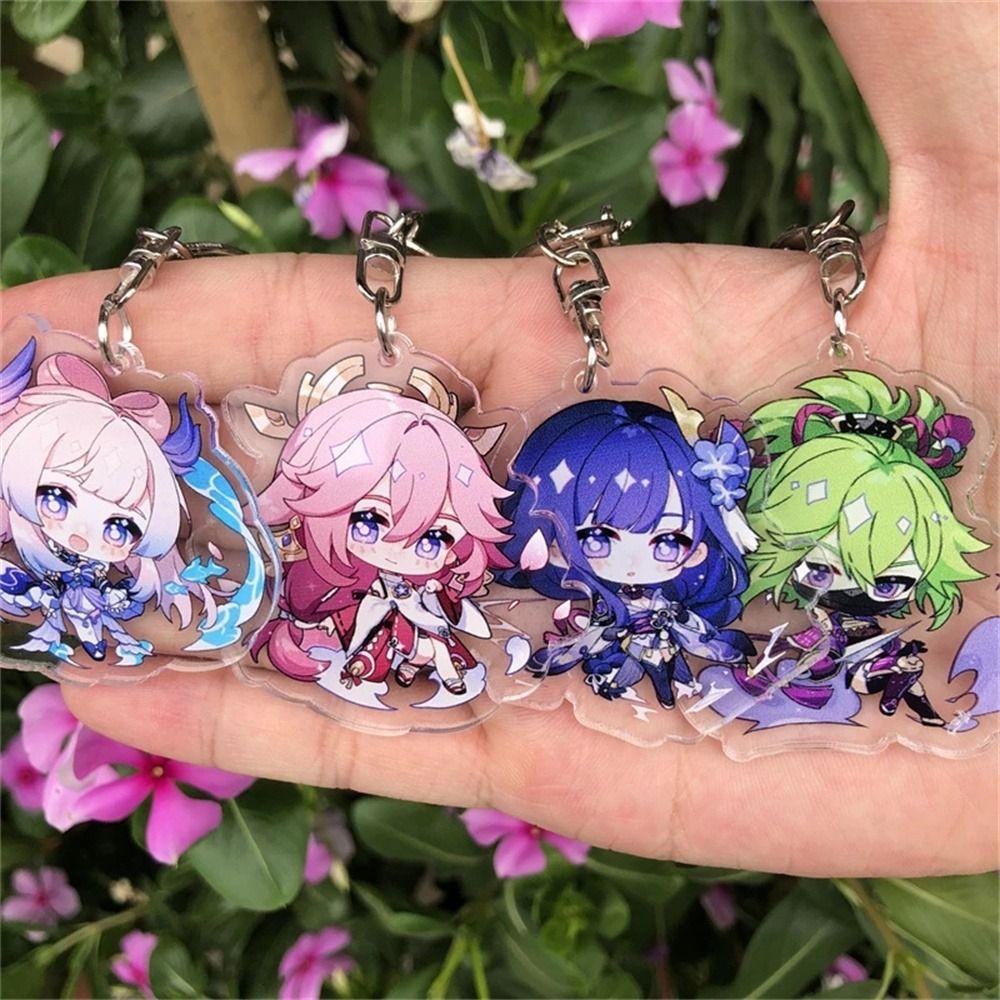 Agustin Genshin Impact Keychain Kaedehara Kazuha Kartun Lencana Gorou Tartaglia Arataki Itto Scaramouche Acrylic Keyring