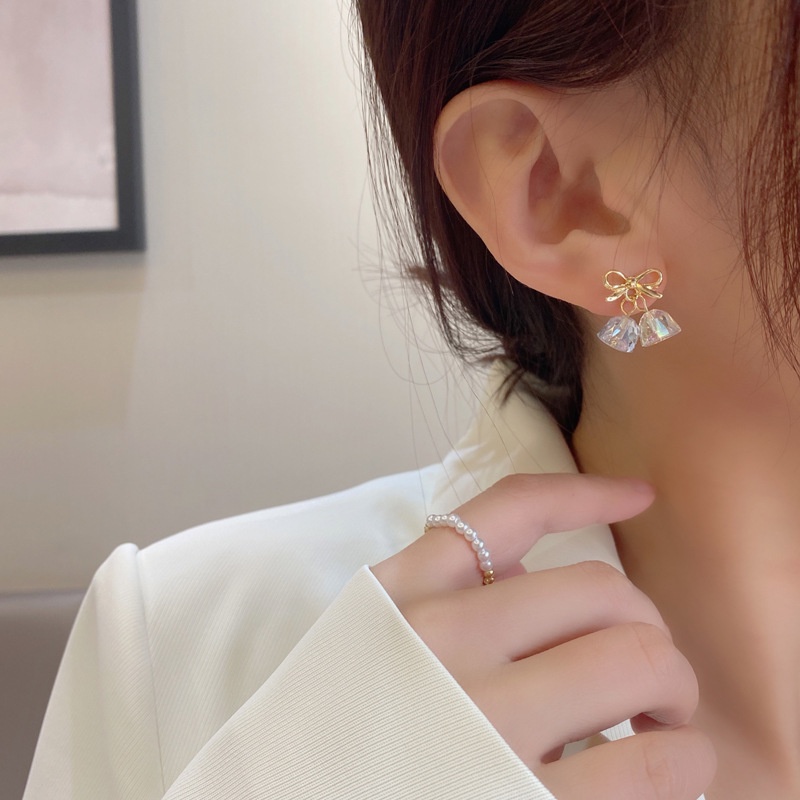 We Flower Lucky Red Bow Crystal Bell Stud Earrings Untuk Wanita Gadis Korea Lucu Ikatan Simpul Anting Keberuntungan Telinga Perhiasan Hadiah