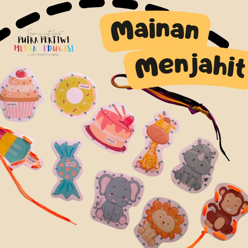 Mainan Menjahit Edukatif untuk Anak Motorik Halus Meronce Montessori Lacing Card