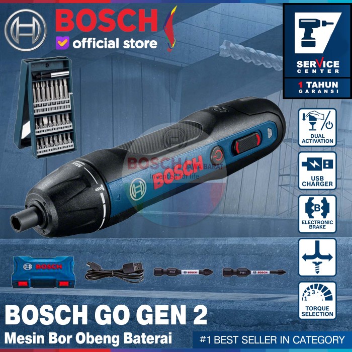 Obeng Bosch Screwdriver Cordless Go Gen 2 Dengan Mata Obeng 25 Pcs