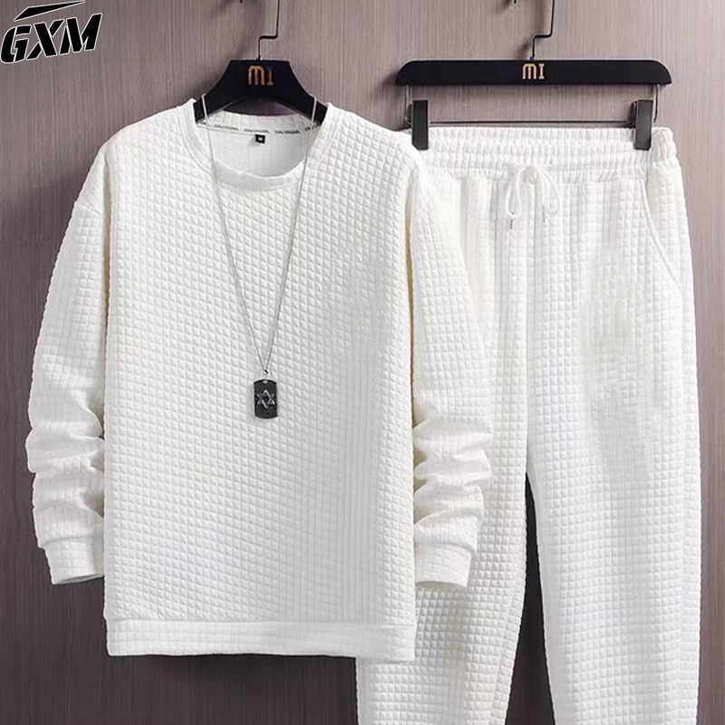Setelan Celana Panjang Lengan Panjang Musim Gugur Pria Pakaian Olahraga Santai / Kain Waffle / Set p
