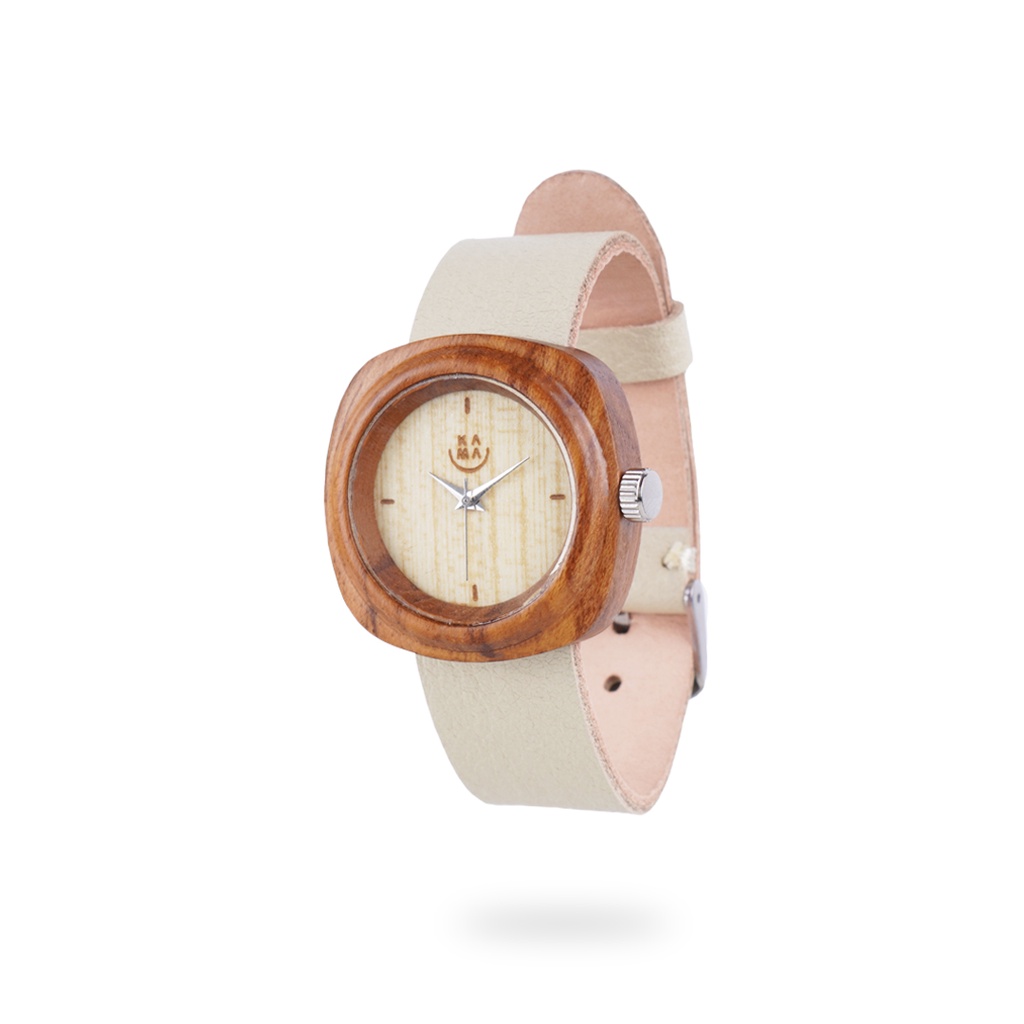 Kama Watch 2.0 Jam Tangan Kayu Jati Dial Putih