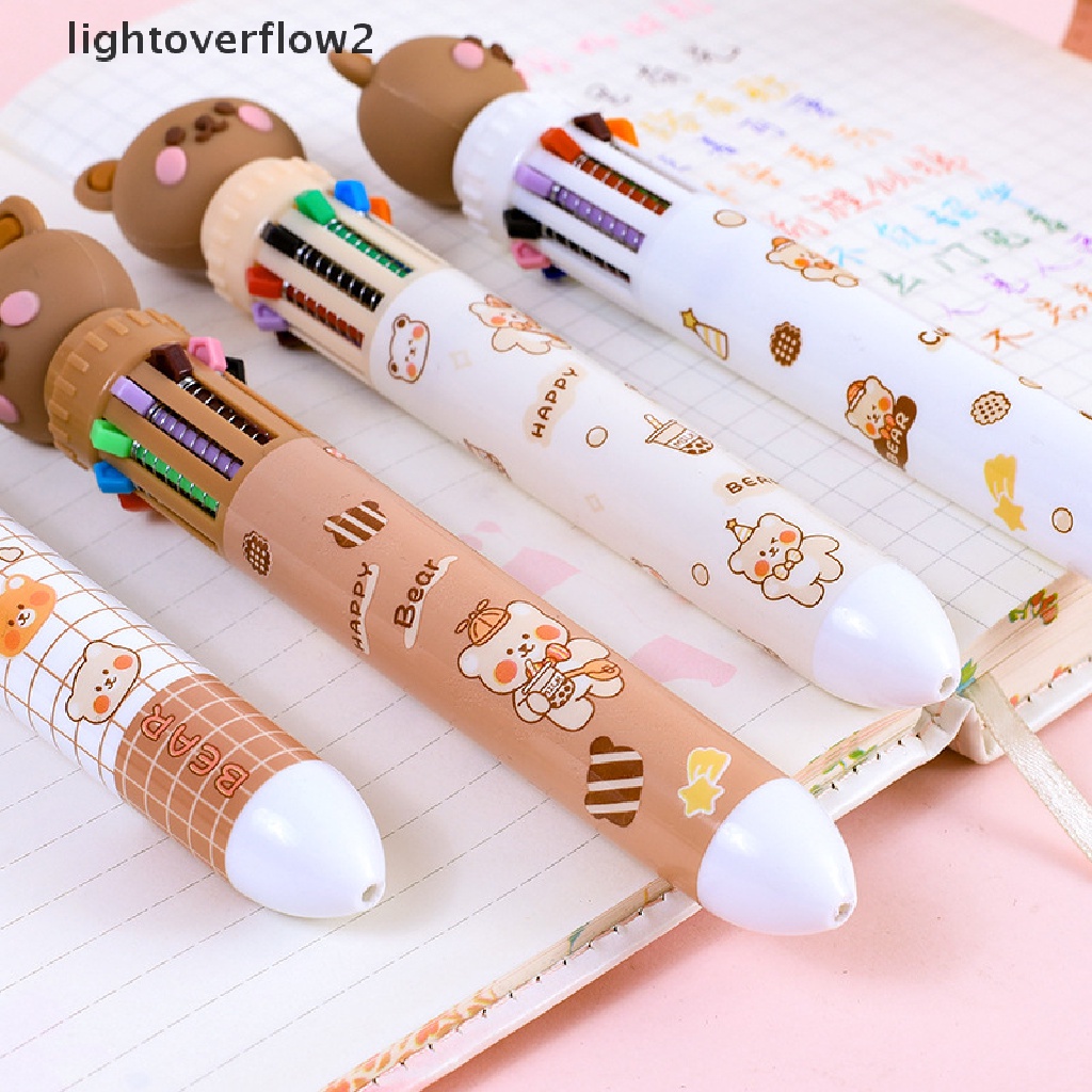 (lightoverflow2) Pulpen 10 Warna Dengan Hiasan Kartun Beruang Untuk Sekolah / Kantor