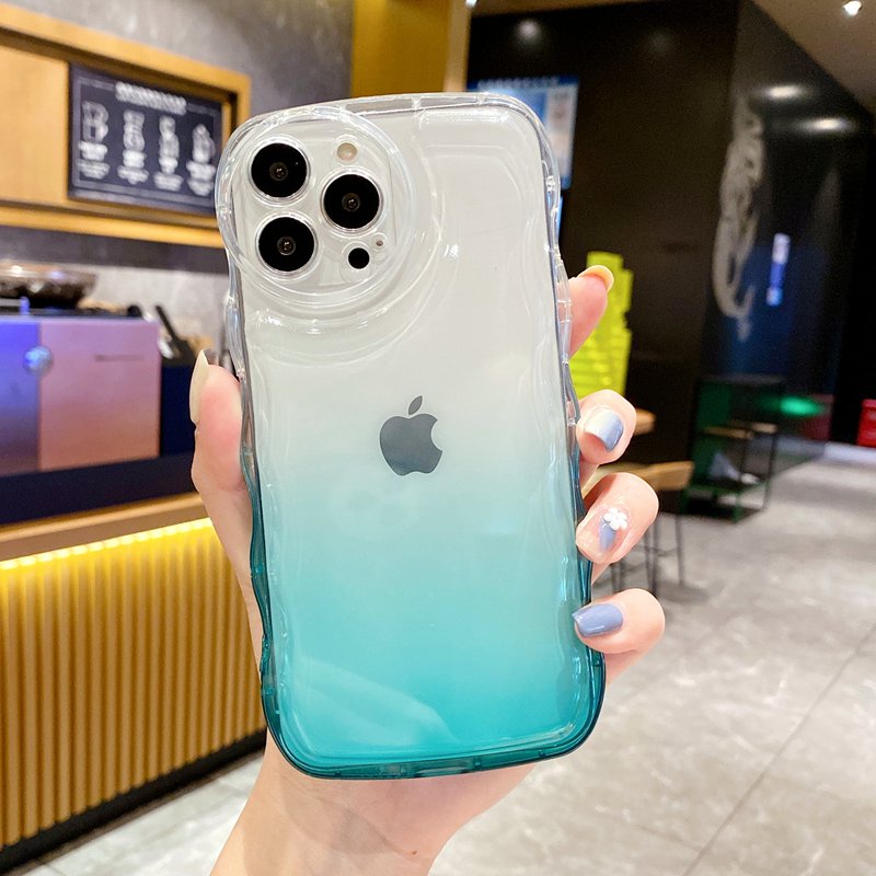 Cassing hp IPhone 7 8 Plus SE 2020 X XR XS Max 11 12 13 14 Pro Max 14 Plus 7 + 8 + Soft Case Desain Gelombang Air Cushion Warna Gradasi Ungu Kuning