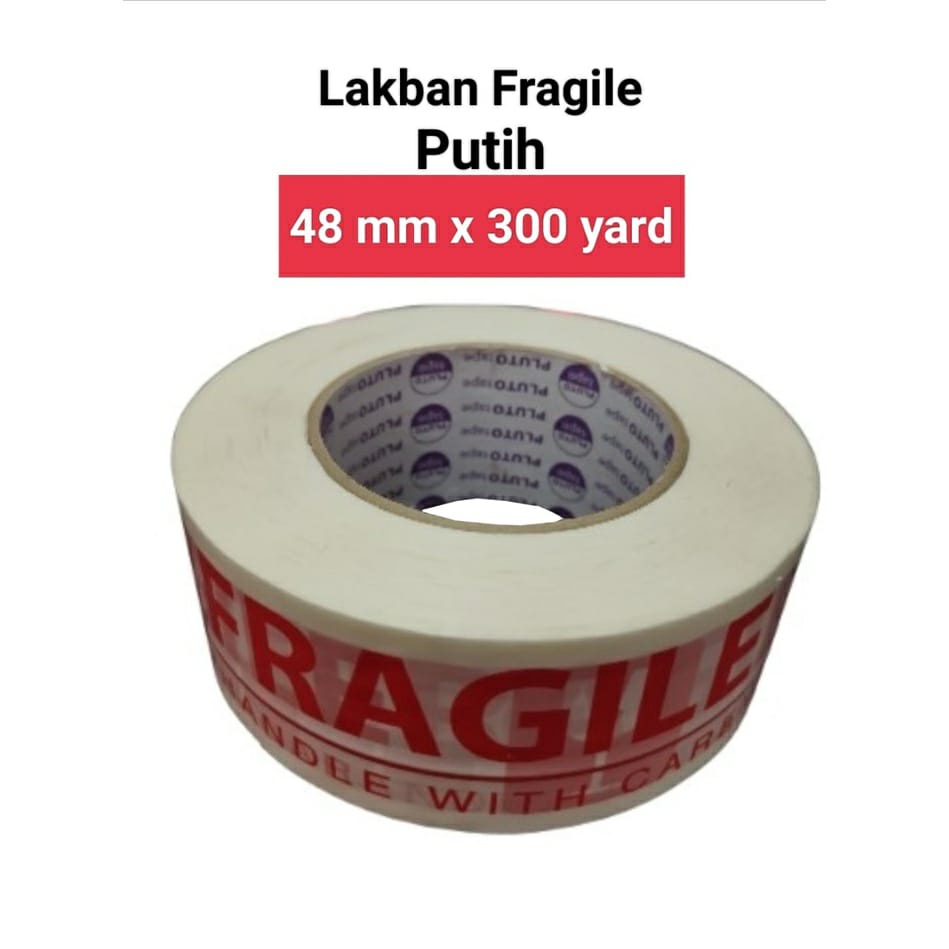 LAKBAN FRAGILE OPP TAPE LAKBAN FRAGILE MERAH PUTIH 2 INCH 48 MM 300 YARD