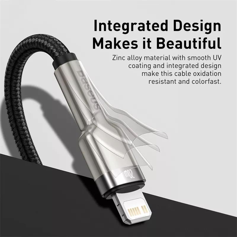 BASEUS Kabel USB C to Lightning iPhone 12 13 14 20W Fast Charging Braided Nylon + Aluminum Alloy cafule Metal