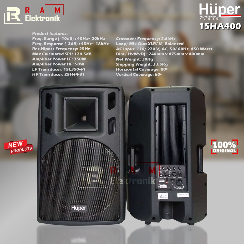 Speaker Aktif 15 Inch HUPER 15 HA400 / 15 HA 400 / 15HA400 Original 450 Watt