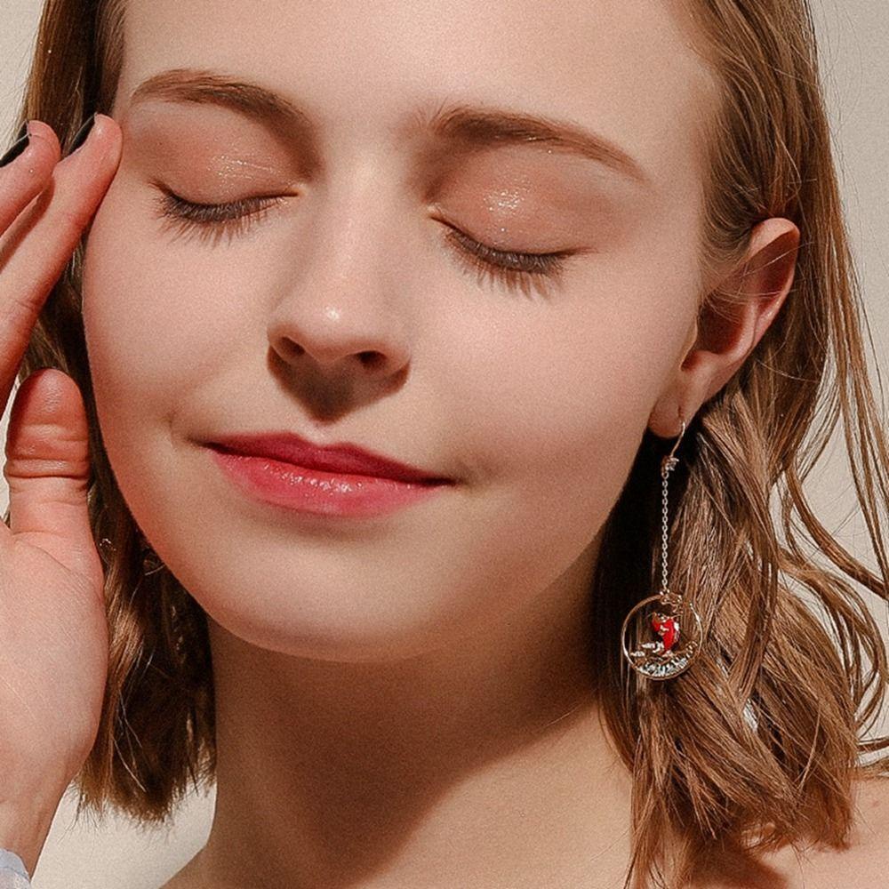 Anting Imlek Agustina Lucu Manis Daun Teratai Emas Berlian Perhiasan Tahun Baru Kristal Anting Koi Merah