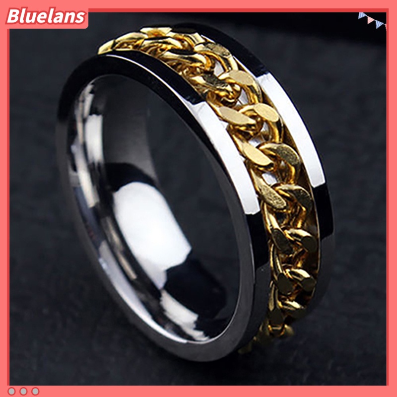 Bluelans Cincin Rantai Bahan Stainless Steel Gaya Punk Untuk Pria Dan Wanita