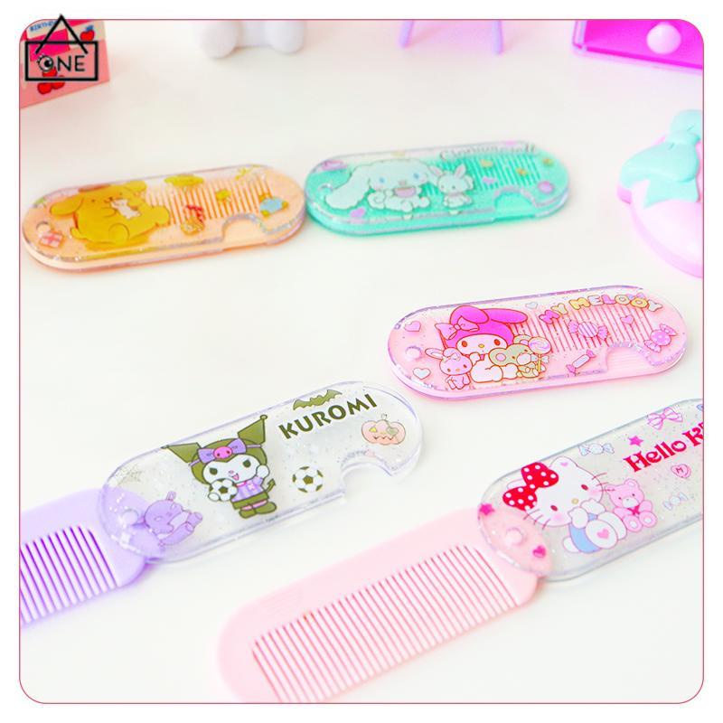 COD❤️Sisir Kecil Plastik  Kartun Lucu Lipat Portabel Sisir Poni  Kuromi Melody Cinnamoroll Kitty-A.one