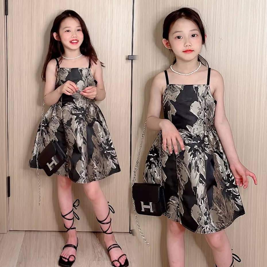 Dress Anak Perempuan Elegant Flower Black Gold