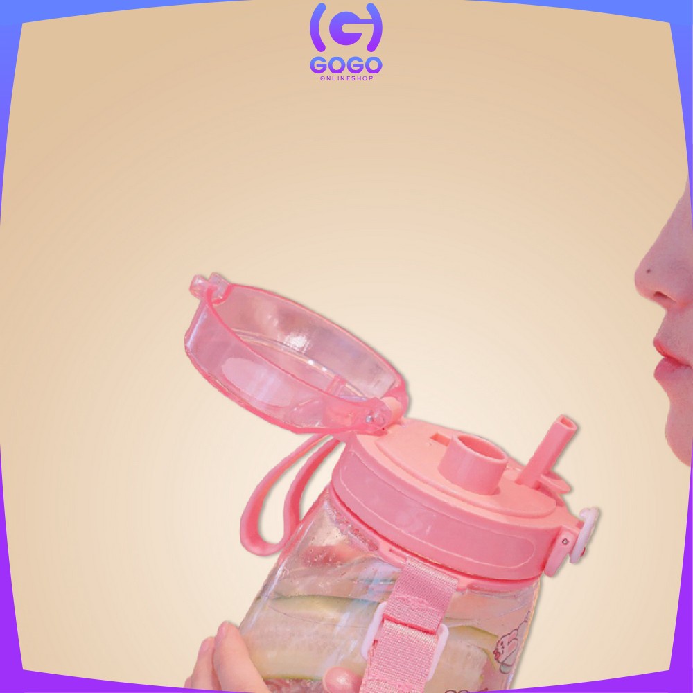 GOGO-C303 Botol Minum 1300ML BPA FREE Kartun Lucu / Botol Minum Karakter Sedotan / Botol Air Minum 1.3 Liter Food Grade