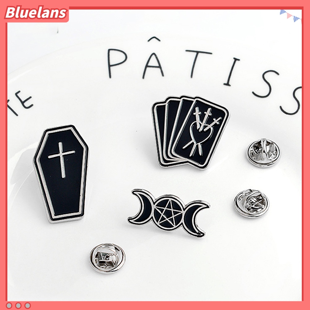 Bluelans Gothic Brooch Pin Enamel Divination Tarot Cards Triple Moon Coffin Badge Gift
