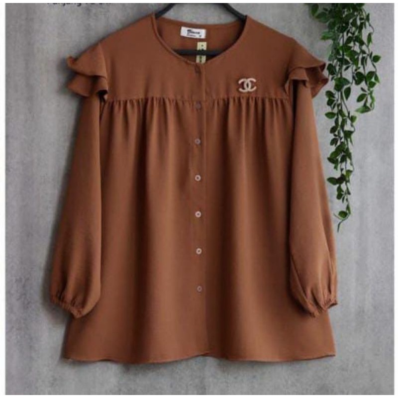 BLOUSE KEMEJA KOREAN BLOUSE CRINGKEL LENGAN KERUT BIG SIZE