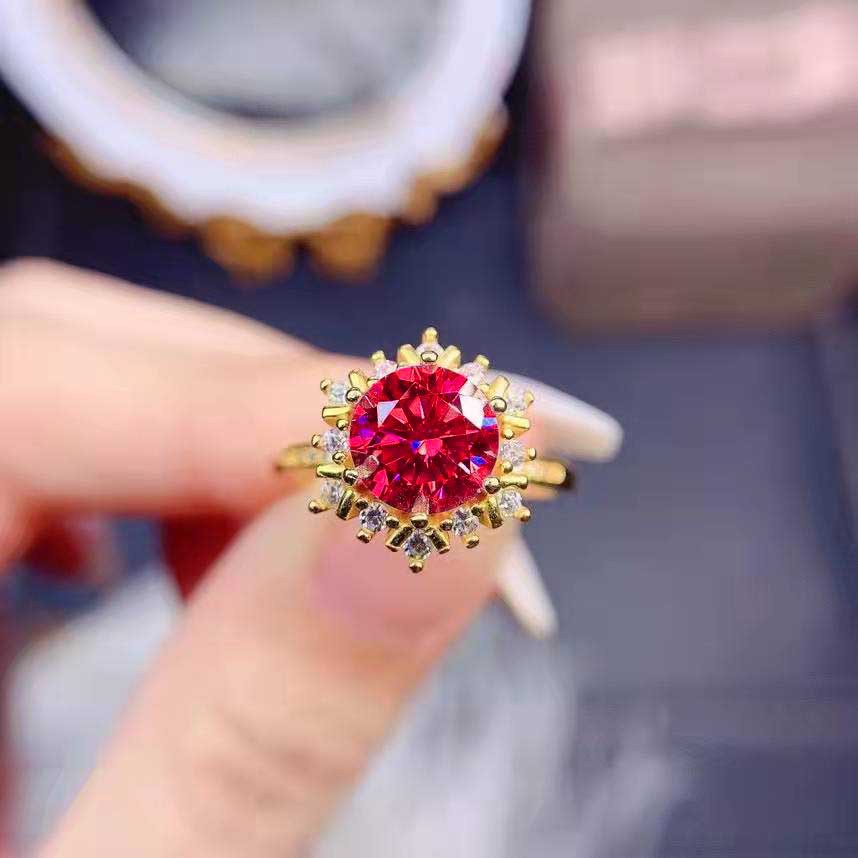 Goldkingdom Perhiasan Fashion Emas Asli Kadar 375 Bangkok Aksesoris Ready Stock Emas 18karat Dan Merah Korundum Cincin Wanita 5karat Snowflake Full Berlian Adjustable Minimalis Ring