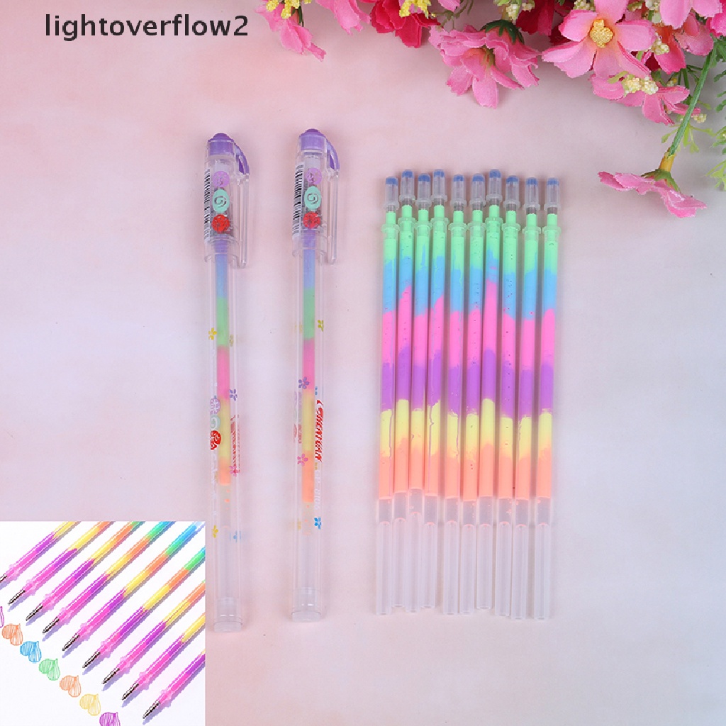 (lightoverflow2) 210p Refill / Isi Ulang Pulpen Tinta Gel Multi Warna Untuk Sekolah