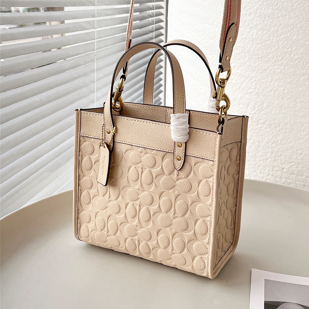 [Instant/Same Day]COACH  4829 Women's FIELD apricot 22cm embossed tote bag shoulder bag messenger bag handbag  ttb
