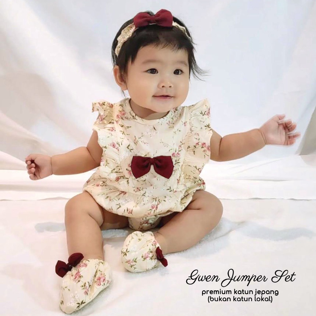 Cheerful Kancing 2 Baju Setelan Jumper Rok Bunga Bandana Sepatu Pergi Lucu Fashion Anak Bayi Cewek MELODY / MICHA CECIL / MADELINE CELLY SHANIKA AILEEN gwen AILOVE