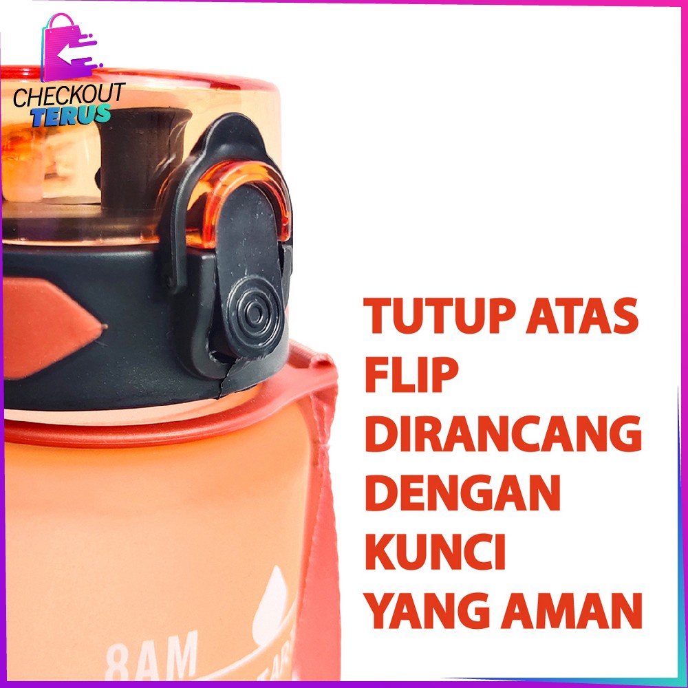 CT C407 Botol Minum 1 Liter Gradasi BPA FREE Tumbler Olahraga Unik Dengan Penanda Waktu Botol Sport Motivation