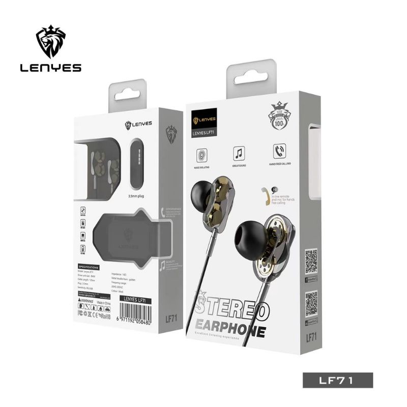 Lenyes Headset LF71 in Ear HiFi Stereo Earphone Extra Bass Microphone 3.5mm Audio