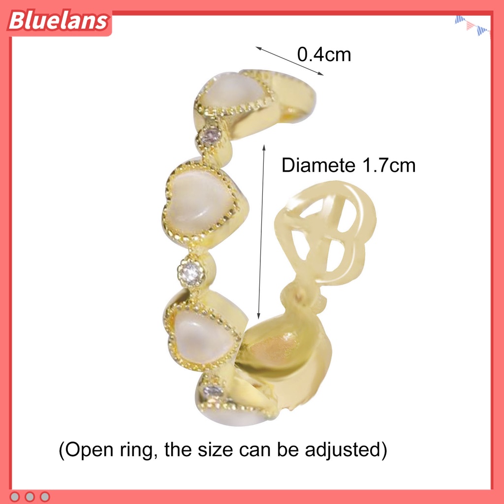 Cincin Model Terbuka Adjustable Bentuk Hati Opal Bahan Tembaga Untuk Wanita