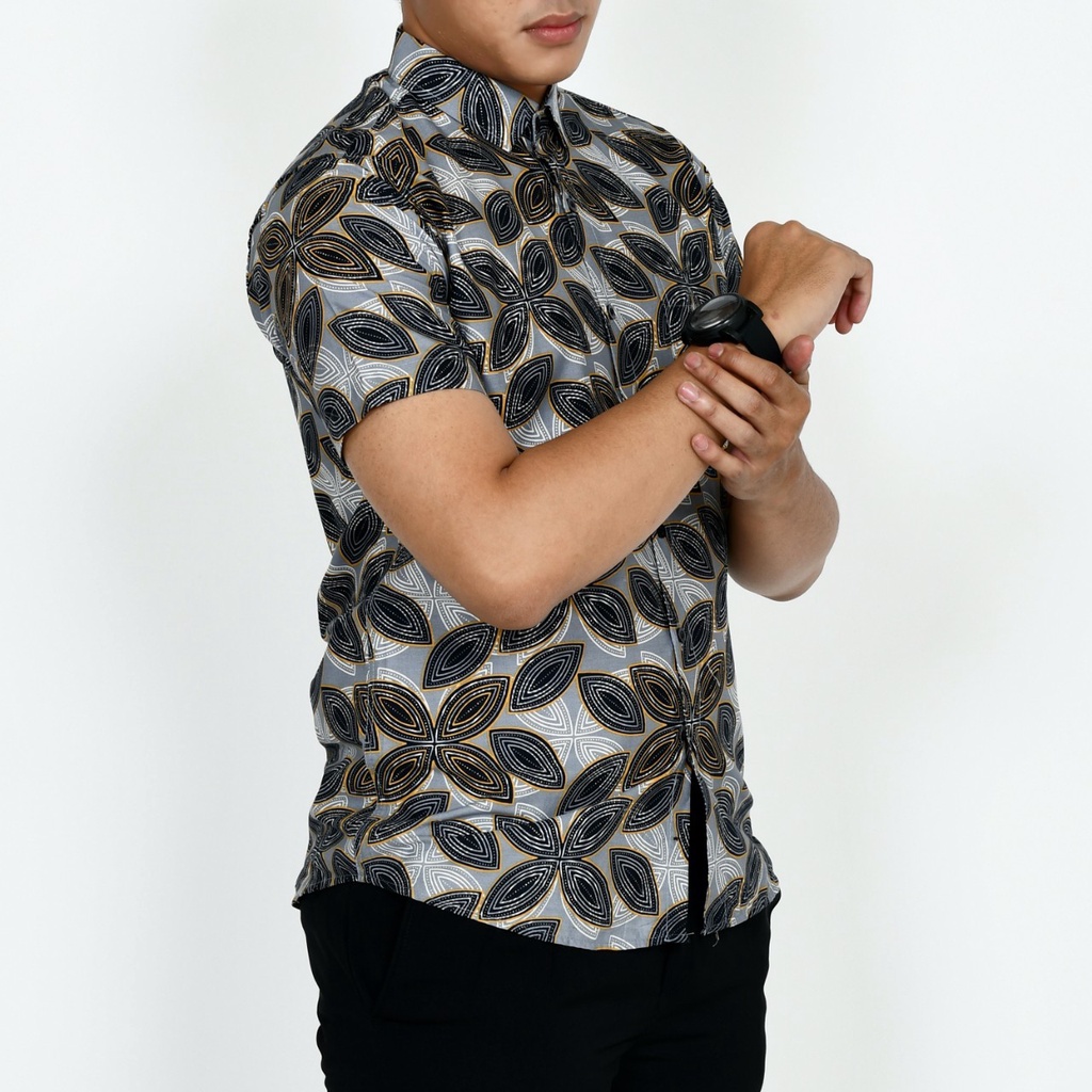 New Premium Baju Kemeja Batik Pria Slimfit Lengan Pendek 1859 Abu