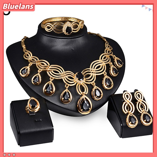 Bluelans Noble Cubic Zirconia Earrings Necklace Bib Statement Ring Bracelet Jewelry Set