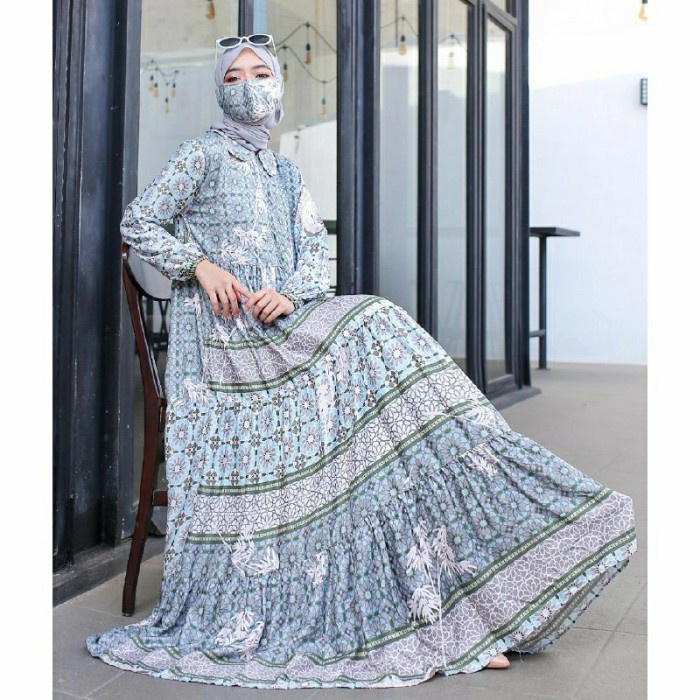 GAMIS baju gamis wanita terbaru 2021 kekinian ainun maxi dress rayon armani - abu silver best seller