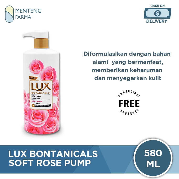 Lux Botanicals Sabun Mandi Cair Soft Rose 580 ML - Sabun Kecantikan dengan Vitamin C Essence