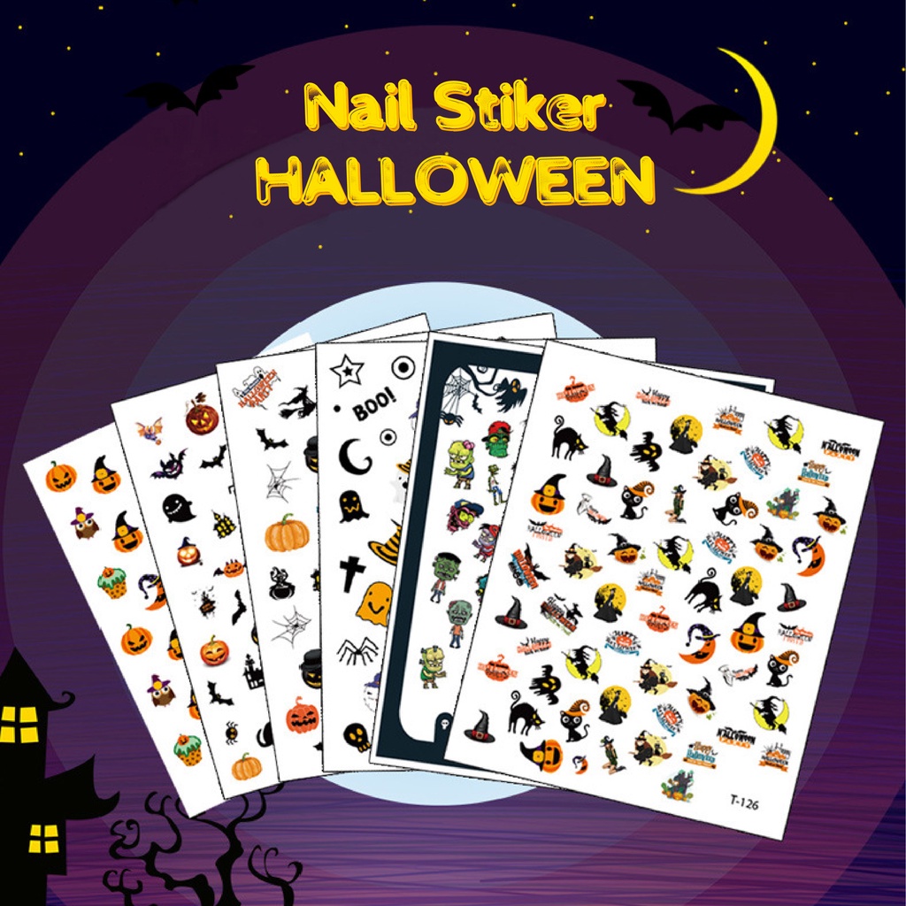 【 COD 】Stiker Kuku Gaya Halloween Nail / Murah Import / Berkarakter / Untuk Naik Art