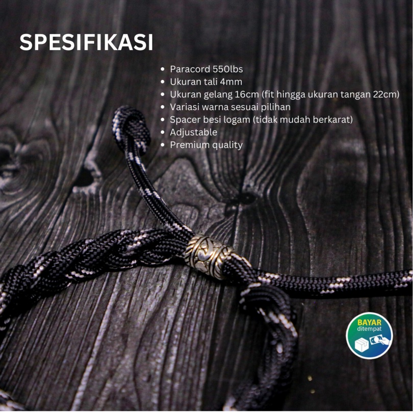 Gelang Tali Paracord 550lbs 4mm Pria Wanita Tangan Kepang Braided Premium Bracelet Unisex