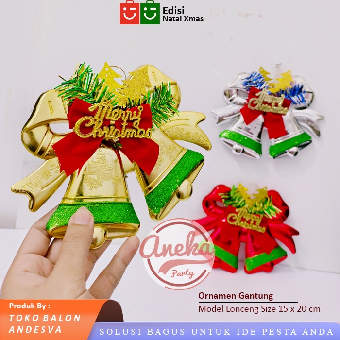 hiasan gantung lonceng Krans pohon natal / ornamen dekorasi natal xmas /ornamen lonceng bel