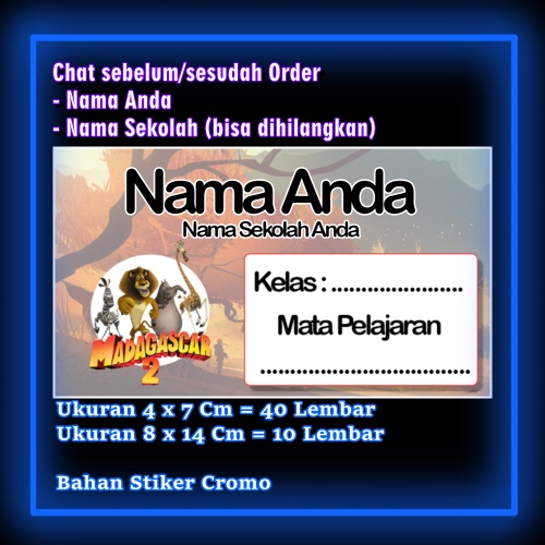 

Stiker Label Buku Madagaskar Madagascar penguin Lucu Karakter Lucu Custom Lebel Nama cromo murah 20 Varian berbeda Sticker Pelajaran Mapel buku anak sekolah Vol 10