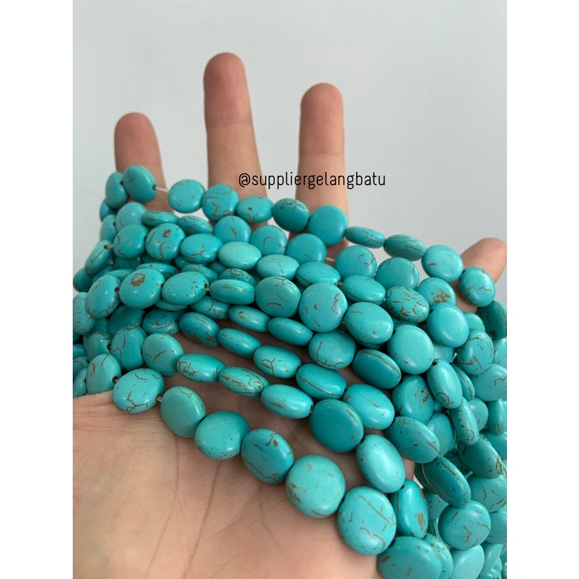 bongkah rough Batu COIN PIRUS BIRU 10mm acc bandul gelang kalung koin