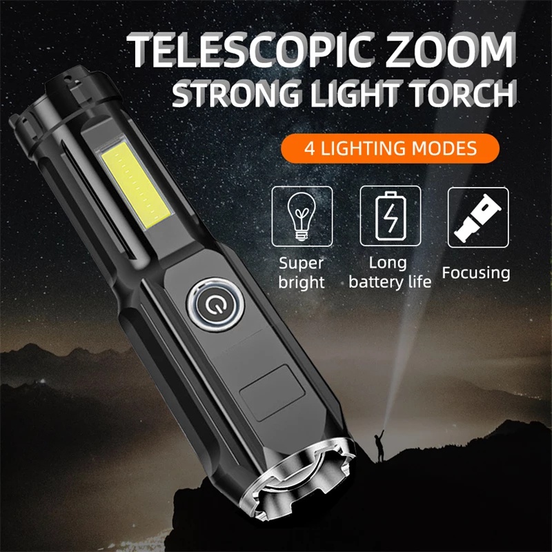 Lampu Senter Led T6 Portable Super Terang Zoom Bahan ABS Anti Air USB Rechargeable Untuk Outdoor / Camping