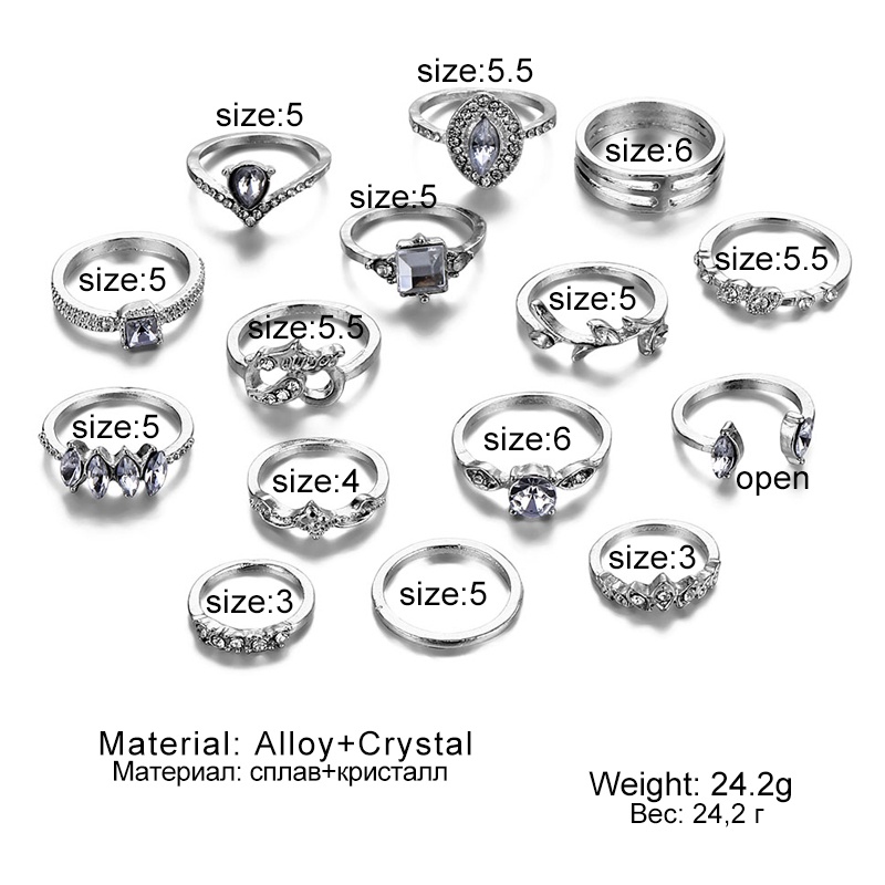 Set Cincin Jari Kristal Hati Warna Silver Gaya Bohemian Untuk Wanita 2022