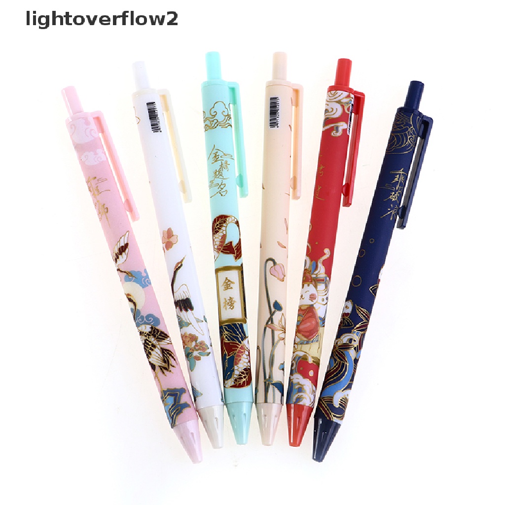 (lightoverflow2) 6pcs / Set Pulpen Tinta Gel Hitam Retractable Gaya Cina