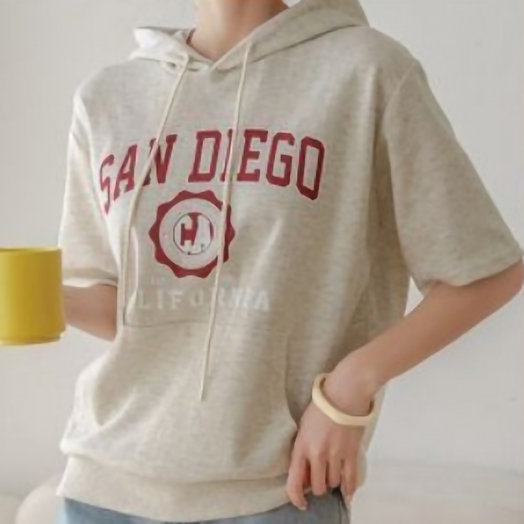 Hoodie San Diego Short Sleeve Bahan Fleece Allsize Baju Wanita Hodie Sweater Sweatshirt Tangan Pendek