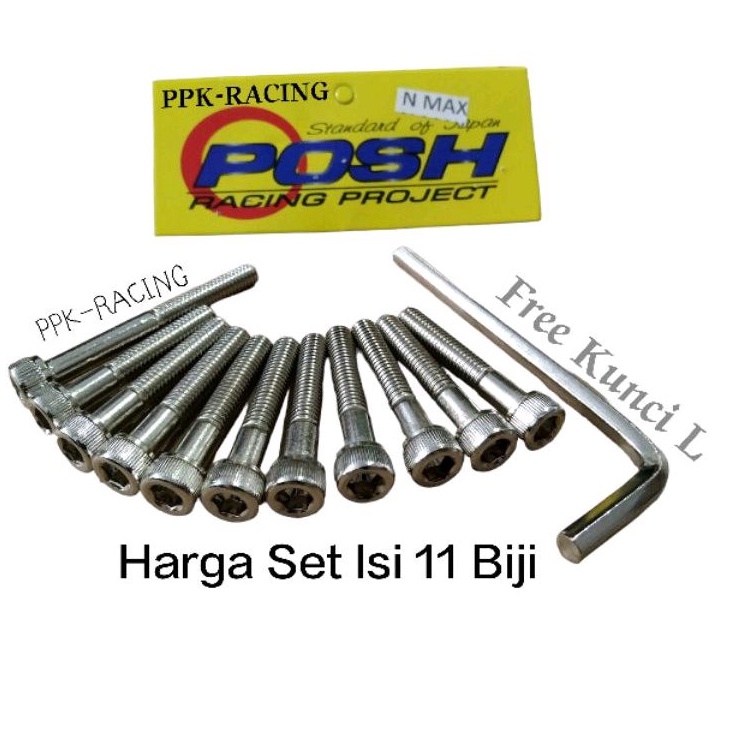 Baut Blok L Mesin CVT Nmax Chrome Full set 11 Biji Plus Kunci L