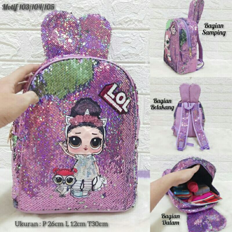 Tas Sequin LOL Unicorn Tas Ransel Usap Berubah Warna Tas Anak Sekolah