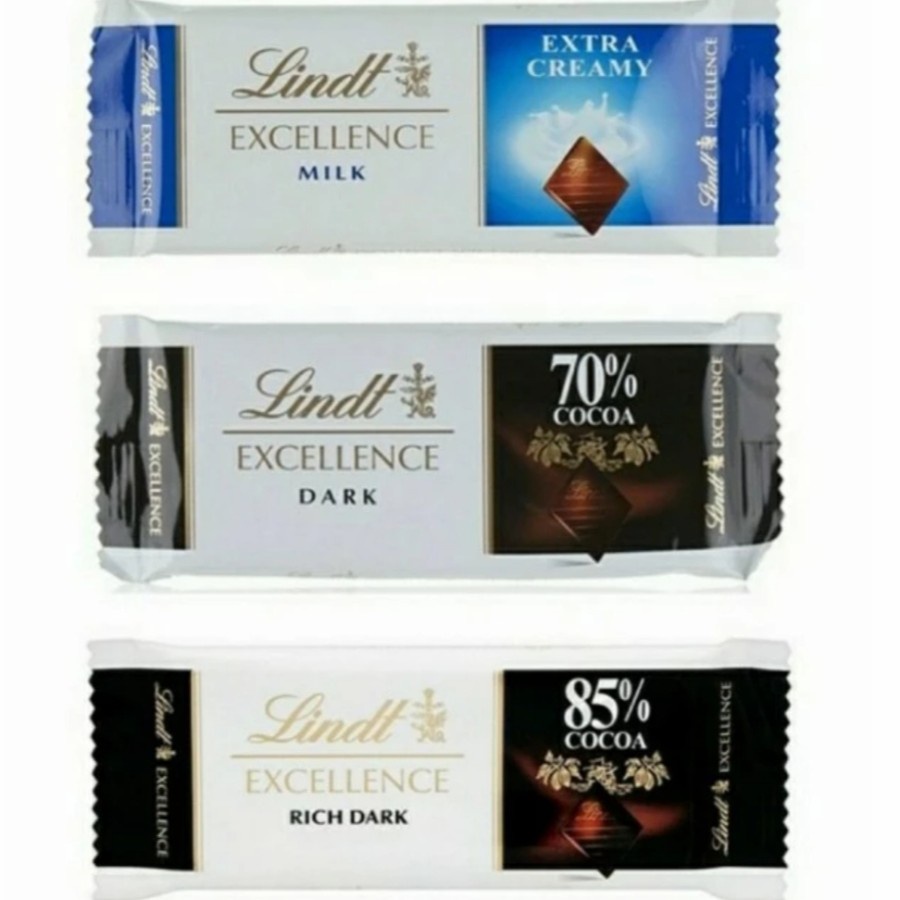 Lindt Excellence Milk / Dark 70%/ Rich Dark 85% 35 gr Swiss Cokelat Import