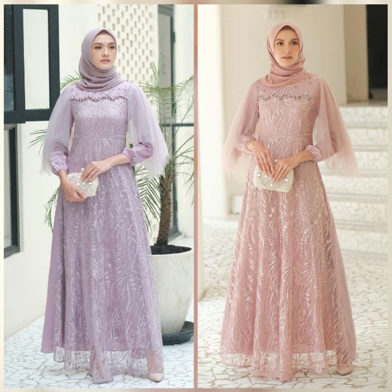 Lesya Maxi Dress Gaun Pesta / Gamis Kondangan Acara Resmi Dengan Kombinasi Tulle Dot Tile Dot Tutu D