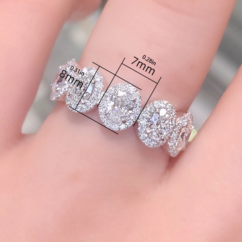 Fancyqube Cincin Cubic Zirconia Bentuk Oval Warna Silver Untuk Wanita