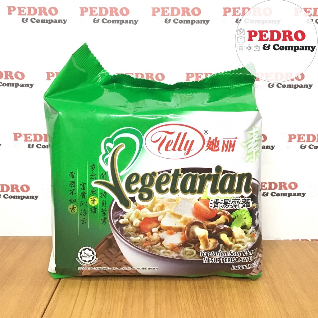 

Telly vegetarian instant noodle 80gr x 5 pack hijau mi sup sayuran