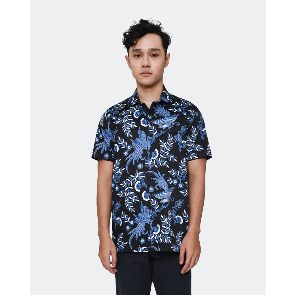 MANZONE Kemeja Batik Pria Lengan Pendek  BARAYA - BLUE