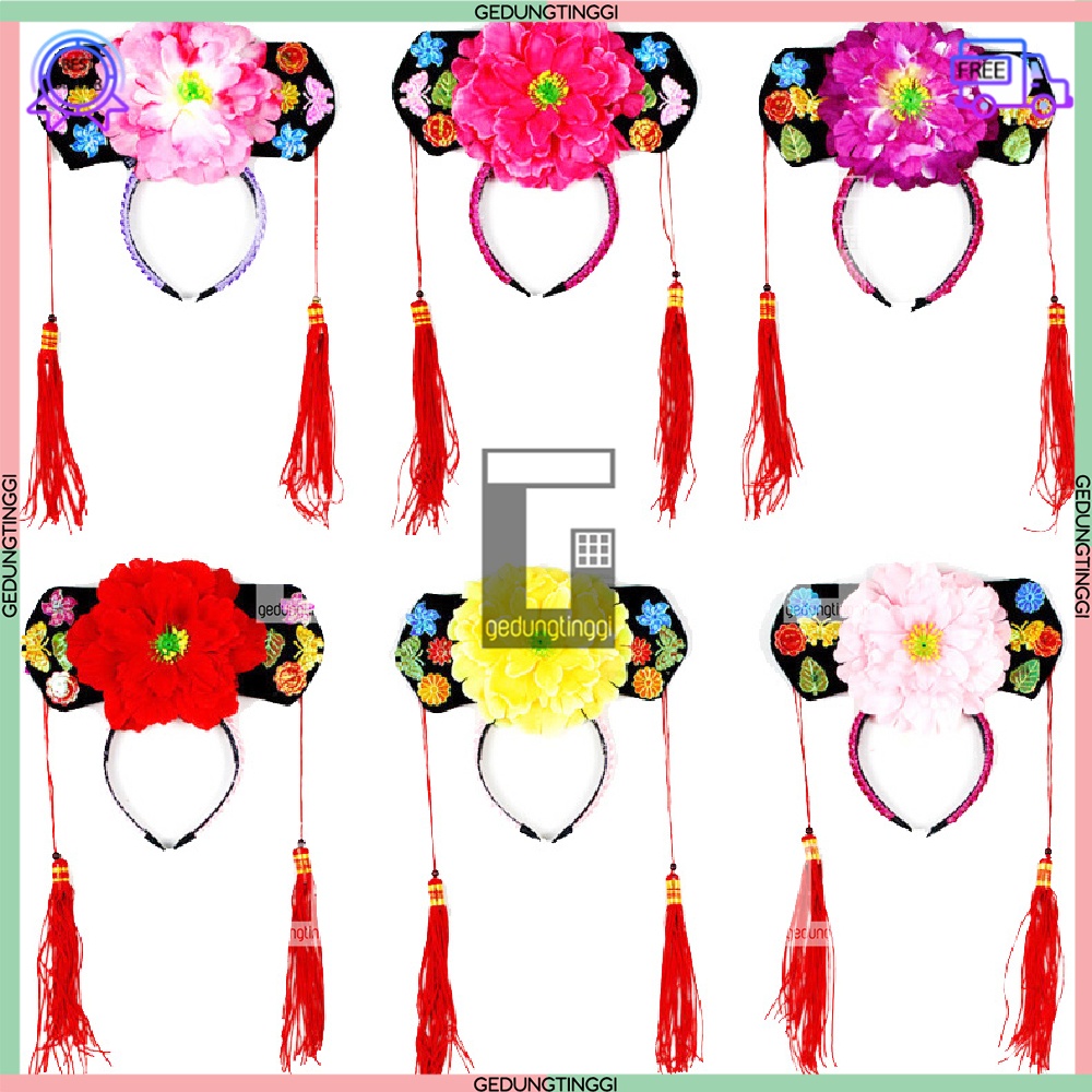 Bando Bandana Headband Cheongsam Congsam Kain Putri Huan Zhu Huanzhu Huanzu Pita Aksesoris Asesoris Fashion Rambut Model Imlek Cny Sincia Tahun Baru Cina China Korea Jepang Shio Kelinci 2023 Ukuran Size Anak Dewasa Bolak Balik 2 Dua Sisi Murah Kecil Besar