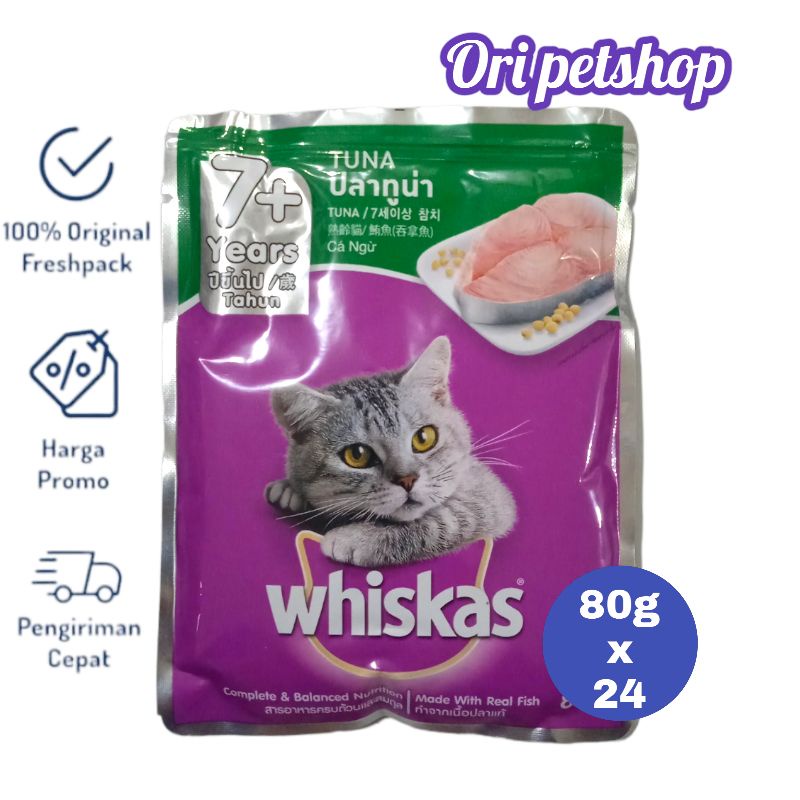 (24 pouch) Whiskas Sachet Pouch 80g Wet Cat Wood - Senior 7+ Tuna