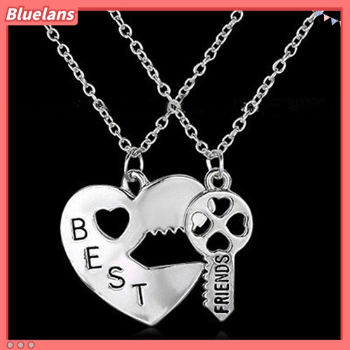 Bluelans 2Pcs Love Heart Key Pendant BFF Best Friend Letter Carved Necklace Gift